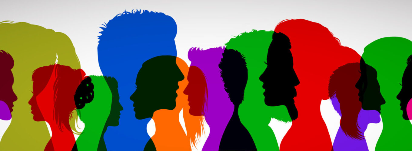 Group of people. Profile silhouette faces men and women – for stock