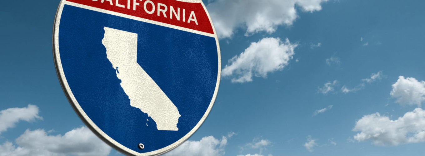 California - Interstate roadsign illustration with the map of California