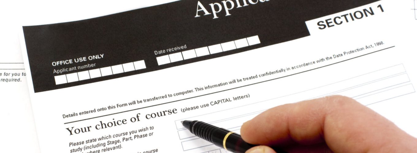 Blank university application form in high contrast