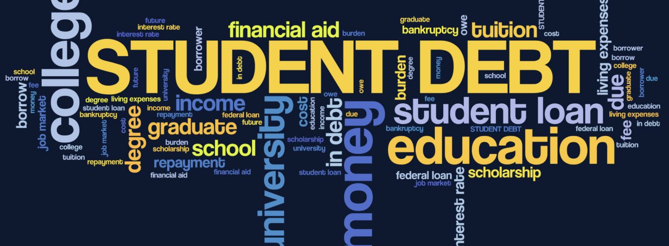 Student debt - college education loan word collage.